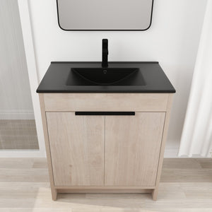 English Elm 30 Inch Freestanding Bathroom Vanity With Elegant Black Ceramic Sink & Soft-Close Cabinet Doors W999S00064
