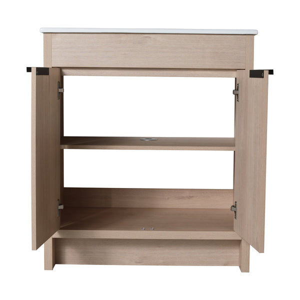English Elm Freestanding Bathroom Vanity Cabinet with Soft-Close Doors, Adjustable Shelf, Metal Handles, Water-Resistant Finish W99981571