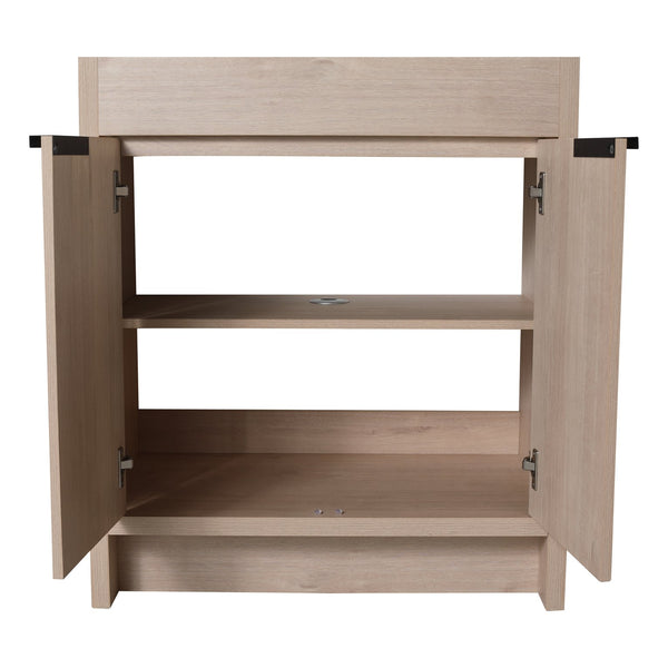 English Elm 30 Inch Freestanding Bathroom Vanity With White Ceramic Sink & Soft-Close Doors For Modern Spaces W999S00085