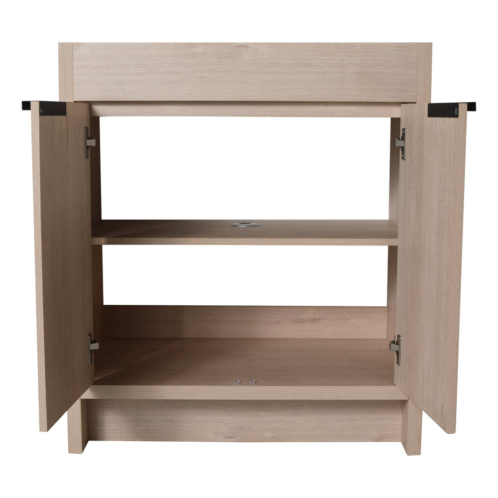 English Elm 30 Inch Modern Freestanding Bathroom Vanity With White Resin Sink & Soft-Close Storage Doors W999S00084