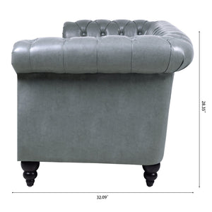 English Elm 84.65" Tufted Pu Leather Chesterfield Sofa Three Seat Club Style Living Room W68061169