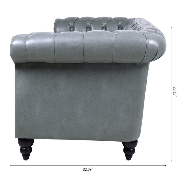 English Elm 84.65" Tufted Pu Leather Chesterfield Sofa Three Seat Club Style Living Room W68061169