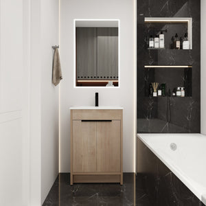 English Elm Freestanding Bathroom Vanity with Ceramic Sink, Soft-Close Doors, Adjustable Shelf, Water-Resist Finish W999S00060