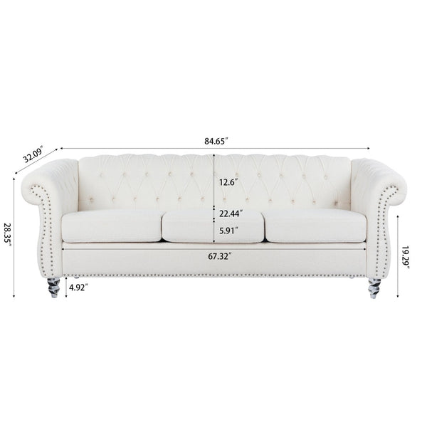 English Elm 84.65" Tufted Chesterfield Velvet Sofa with Acrylic Legs for Modern Living Rooms W68058494
