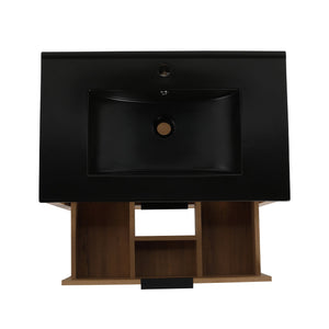 English Elm 30 Inch Bathroom Vanity - Stylish Freestanding Plywood Design With Black Ceramic Sink & Storage W999S00062