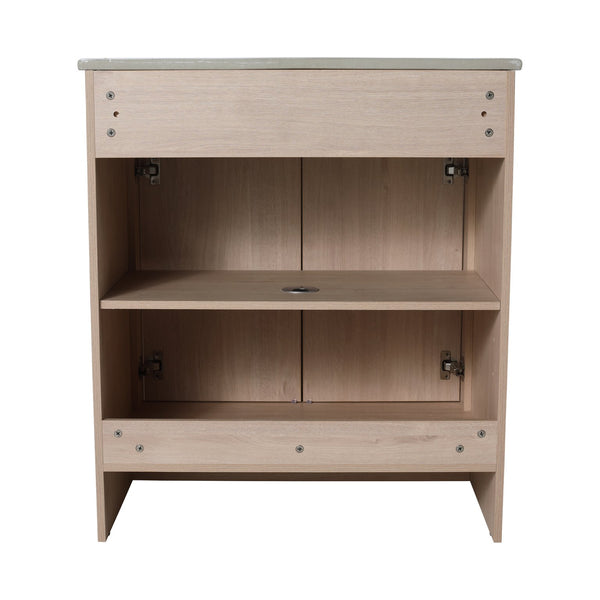 English Elm 30 Inch Freestanding Bathroom Vanity With White Ceramic Sink & Soft-Close Doors For Modern Spaces W999S00085