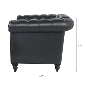English Elm 1 Seater Pu Leather Tufted Accent Sofa with Birch Legs for Any Living Space Black W680P405343