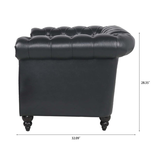 English Elm 1 Seater Pu Leather Tufted Accent Sofa with Birch Legs for Any Living Space Black W680P405343