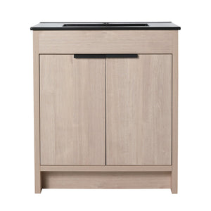 English Elm 30 Inch Freestanding Bathroom Vanity With Elegant Black Ceramic Sink & Soft-Close Cabinet Doors W999S00064