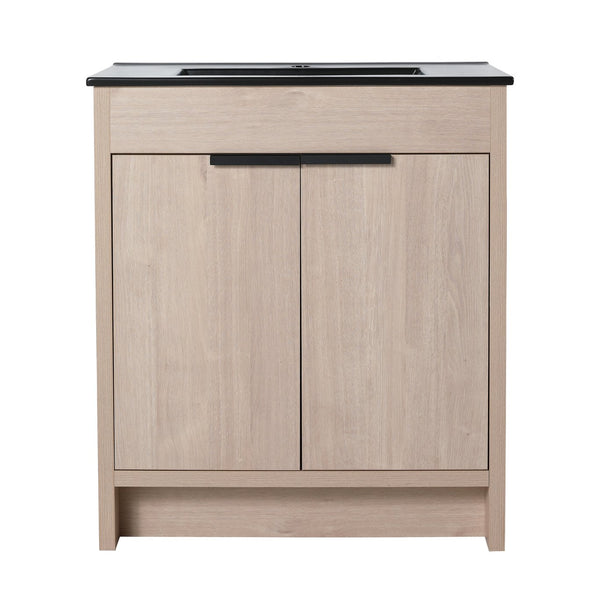 English Elm 30 Inch Freestanding Bathroom Vanity With Elegant Black Ceramic Sink & Soft-Close Cabinet Doors W999S00064