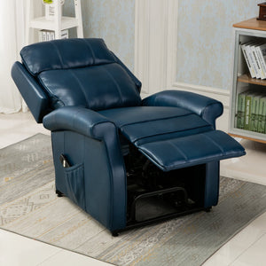 English Elm Landis Navy Blue PU Leather Lift Chair — All-Electric 3-Position Recliner with Remote, 350 lb Capacity B05081511