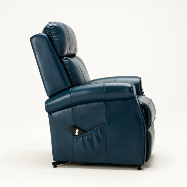 English Elm Landis Navy Blue PU Leather Lift Chair — All-Electric 3-Position Recliner with Remote, 350 lb Capacity B05081511