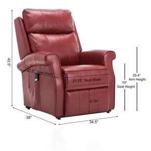 English Elm Landis Red Traditional Lift Chair – All-Electric Recliner with Lift Function, PU Leather, 350 lb Capacity, Side Pocket Remote Storage B05081512