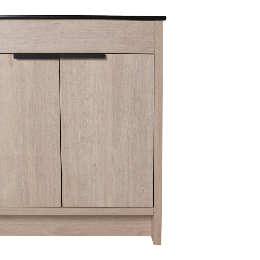 English Elm 30 Inch Freestanding Bathroom Vanity With Elegant Black Ceramic Sink & Soft-Close Cabinet Doors W999S00064