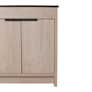 English Elm 30 Inch Freestanding Bathroom Vanity With Elegant Black Ceramic Sink & Soft-Close Cabinet Doors W999S00064