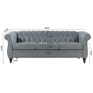 English Elm 84.65" Tufted Pu Leather Chesterfield Sofa Three Seat Club Style Living Room W68061169