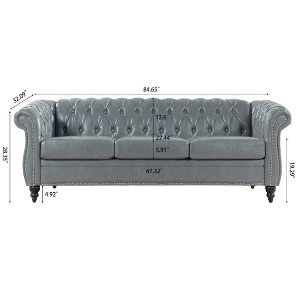 English Elm 84.65" Tufted Pu Leather Chesterfield Sofa Three Seat Club Style Living Room W68061169