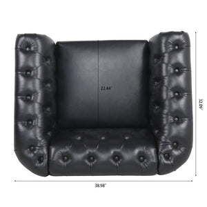 English Elm 1 Seater Pu Leather Tufted Accent Sofa with Birch Legs for Any Living Space Black W680P405343