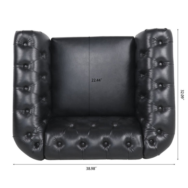 English Elm 1 Seater Pu Leather Tufted Accent Sofa with Birch Legs for Any Living Space Black W680P405343