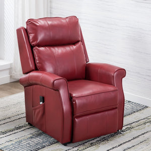 English Elm Landis Red Traditional Lift Chair – All-Electric Recliner with Lift Function, PU Leather, 350 lb Capacity, Side Pocket Remote Storage B05081512