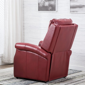 English Elm Landis Red Traditional Lift Chair – All-Electric Recliner with Lift Function, PU Leather, 350 lb Capacity, Side Pocket Remote Storage B05081512