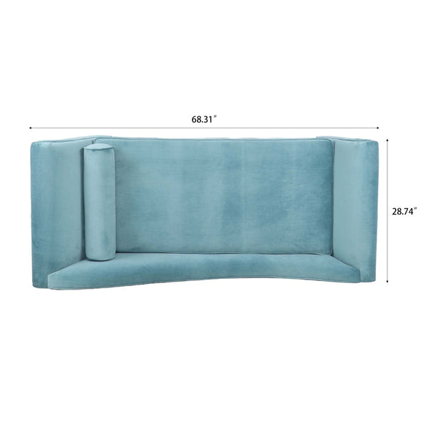 English Elm Chaise Lounge Scroll Arm Upholstered Parlor Chair with Birch Legs and Pocket Spring W68034327