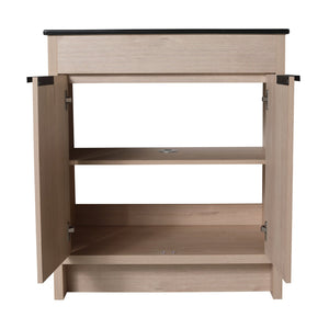 English Elm 30 Inch Freestanding Bathroom Vanity With Elegant Black Ceramic Sink & Soft-Close Cabinet Doors W999S00064