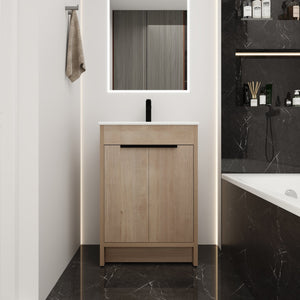 English Elm Freestanding Bathroom Vanity with Ceramic Sink, Soft-Close Doors, Adjustable Shelf, Water-Resist Finish W999S00060
