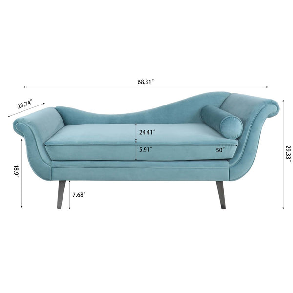 English Elm Chaise Lounge Scroll Arm Upholstered Parlor Chair with Birch Legs and Pocket Spring W68034327