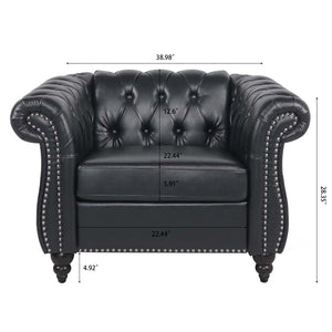 English Elm 1 Seater Pu Leather Tufted Accent Sofa with Birch Legs for Any Living Space Black W680P405343