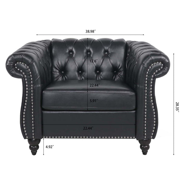 English Elm 1 Seater Pu Leather Tufted Accent Sofa with Birch Legs for Any Living Space Black W680P405343