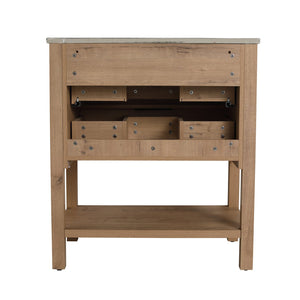 English Elm 30 Inch Bathroom Vanity - Stylish Freestanding Plywood Design With Black Ceramic Sink & Storage W999S00062