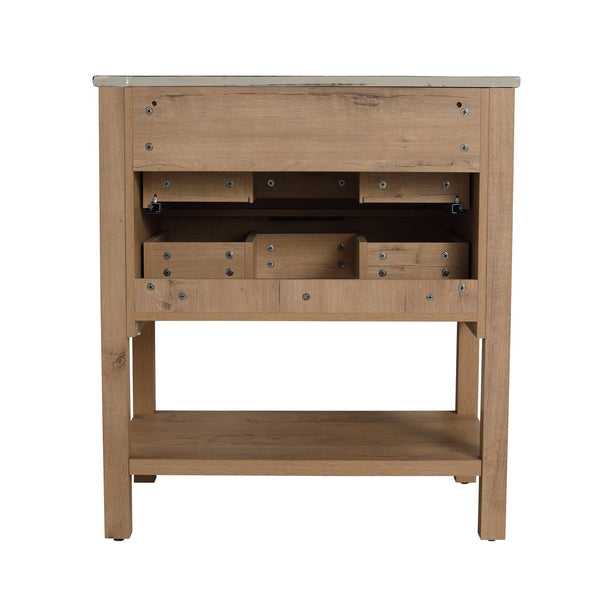 English Elm 30 Inch Bathroom Vanity - Stylish Freestanding Plywood Design With Black Ceramic Sink & Storage W999S00062