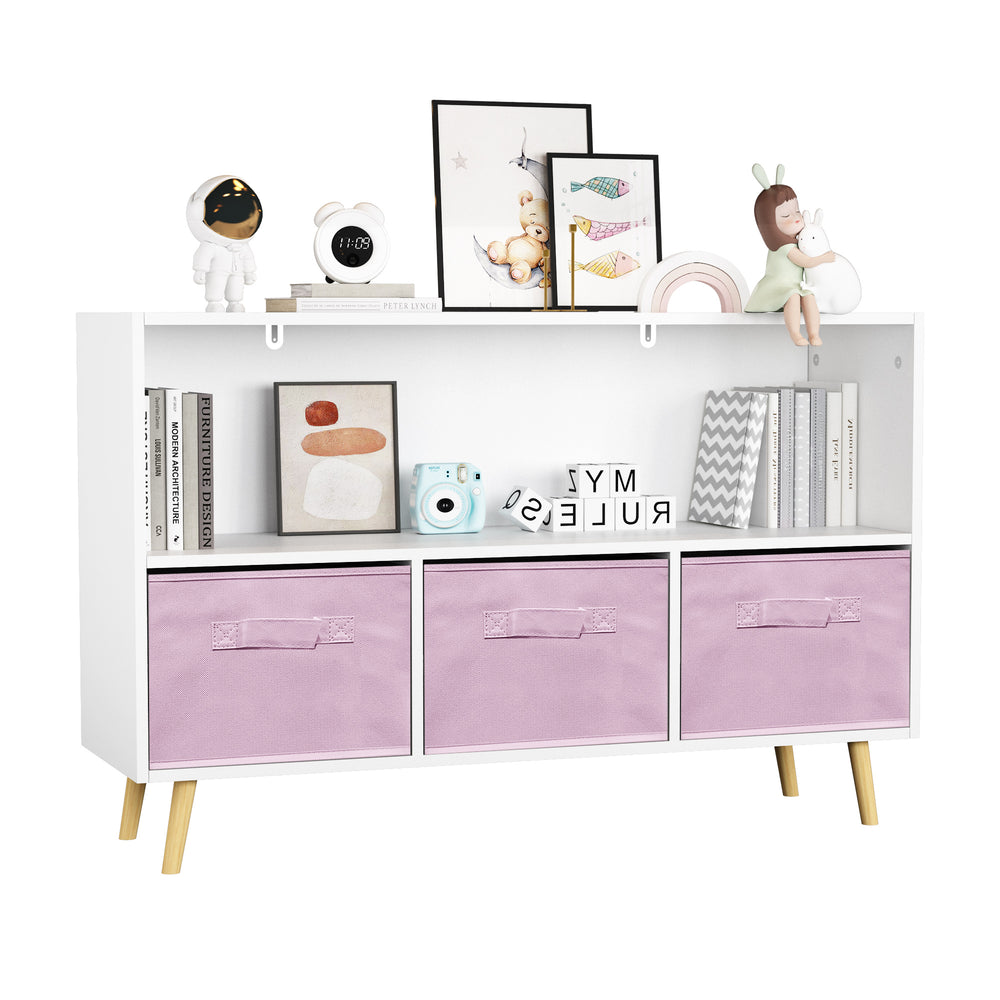 English Elm Kids Collapsible Fabric Drawer Bookcase with Display Shelves, Toy Organizer Cabinet, White/Pink Modern Kid-Friendly Storage W80870283