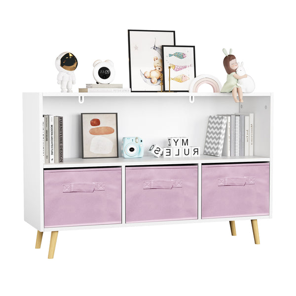 English Elm Kids Collapsible Fabric Drawer Bookcase with Display Shelves, Toy Organizer Cabinet, White/Pink Modern Kid-Friendly Storage W80870283