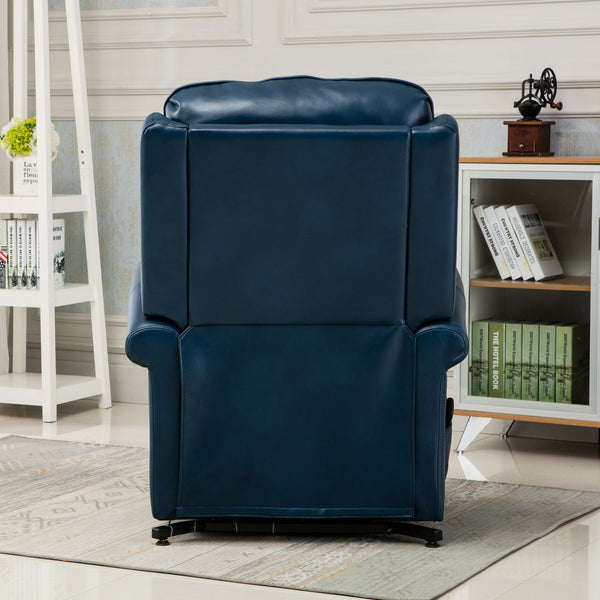 English Elm Landis Navy Blue PU Leather Lift Chair — All-Electric 3-Position Recliner with Remote, 350 lb Capacity B05081511