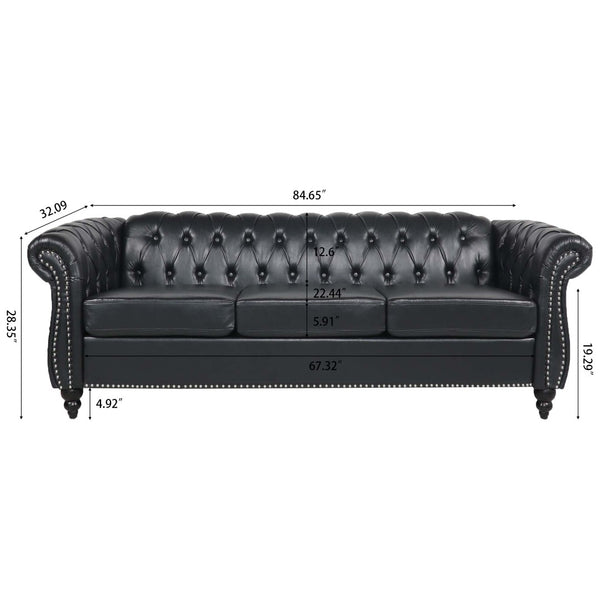 English Elm 3 Piece Pu Leather Living Room Set with Stud Trim and Pocket Spring Cushions W680S00001