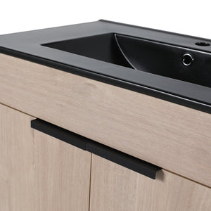 English Elm 30 Inch Freestanding Bathroom Vanity With Elegant Black Ceramic Sink & Soft-Close Cabinet Doors W999S00064