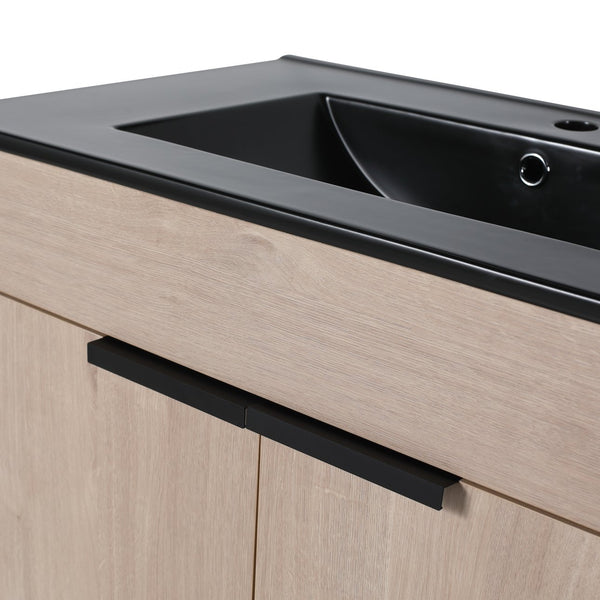 English Elm 30 Inch Freestanding Bathroom Vanity With Elegant Black Ceramic Sink & Soft-Close Cabinet Doors W999S00064