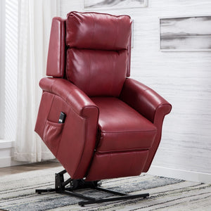 English Elm Landis Red Traditional Lift Chair – All-Electric Recliner with Lift Function, PU Leather, 350 lb Capacity, Side Pocket Remote Storage B05081512