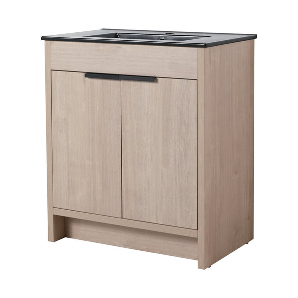 English Elm 30 Inch Freestanding Bathroom Vanity With Elegant Black Ceramic Sink & Soft-Close Cabinet Doors W999S00064