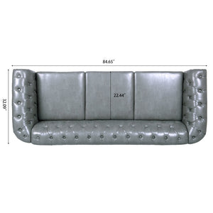 English Elm 84.65" Tufted Pu Leather Chesterfield Sofa Three Seat Club Style Living Room W68061169