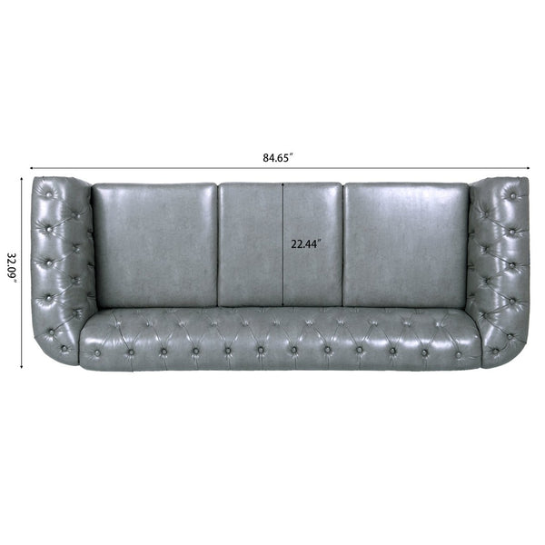 English Elm 84.65" Tufted Pu Leather Chesterfield Sofa Three Seat Club Style Living Room W68061169