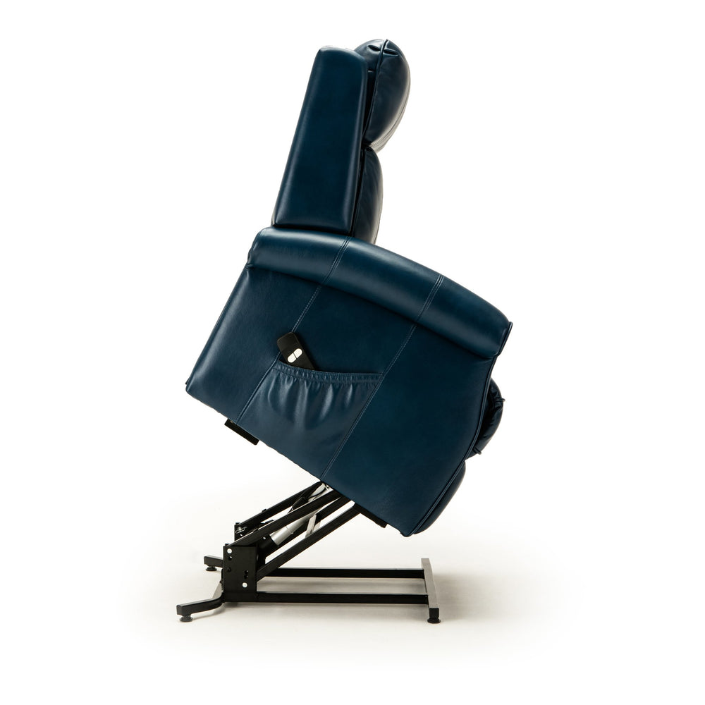 English Elm Landis Navy Blue PU Leather Lift Chair — All-Electric 3-Position Recliner with Remote, 350 lb Capacity B05081511