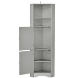 English Elm Tall Bathroom Corner Cabinet, Freestanding Storage Cabinet With Doors and Adjustable Shelves, Mdf Board, Gray