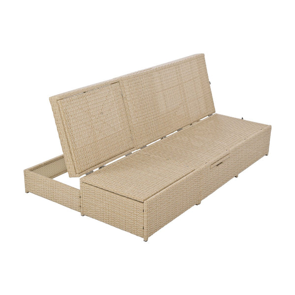 English Elm TOPMAX Outdoor Double Sunbed Rattan Reclining Conversation Set for Two with 5-Position Comfort Cushions and Cup Trays Brown SP100001AAD