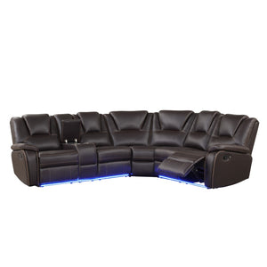 English Elm Modern Pu Leather Reclining Sectional Sofa with Led Base and Console for Living Room SG000730AAD