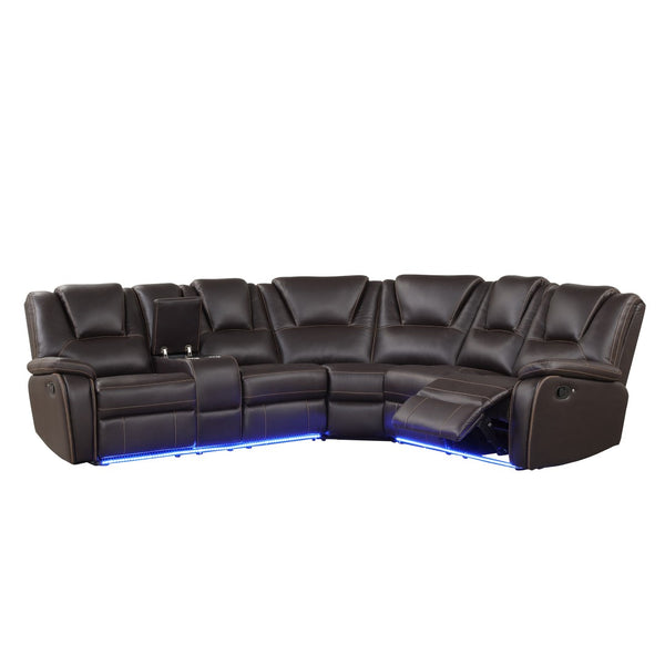 English Elm Modern Pu Leather Reclining Sectional Sofa with Led Base and Console for Living Room SG000730AAD