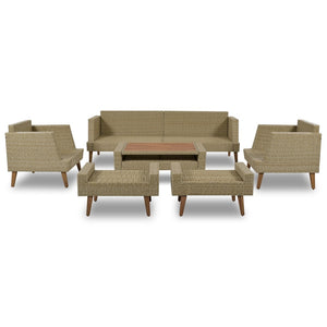 English Elm <old Old Sku Pe Wicker Six Piece Patio Conversation Set Acacia Wood Cushioned Outdoor Sofa Brown N704G201219D