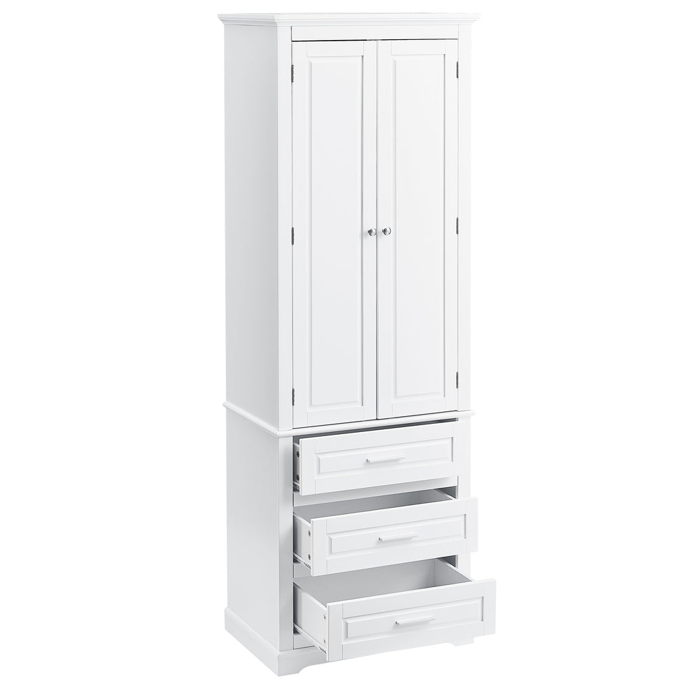 English Elm Tall Tall Storage Cabinet with Three Drawers and Doors for Bathroom or Office, Slim MDF Organizer White WF299282AAK